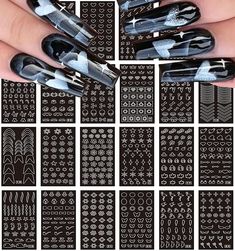 PRICES MAY VARY. You will get 24 sheets of airbrush stencil nail stickers, plenty of patterns styles, suitable for nail design decoration. This set of nail decoration stickers are designed with different patterns Love hearts, moon, stars, snowflakes, butterflies, Christmas trees, flames, bats, moose, spiders, pumpkin lights and other patterns with nail polish colors to make your DIY nail design more beautiful and charming. With this set of nail art template stickers you can easily design beautif French Tip Butterfly, Christmas Nail Decals, Airbrush Nail, Nail Stickers Designs, Moon Christmas, Airbrush Stencils, Heart Line, Diy Stencil, Nail Stencils