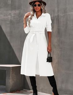 Fashion forward with this Fall Fashion Button Down Long Sleeve Belted Dress! Minimalistic but chic, this dress is designed to flatter with a belted waist and button down closure. Perfect for a night out or the office, this timeless piece ensures you will always look your best. 100% Polyester Button closure Machine Wash Long sleeve midi shirt dress with belt is made of 100% Polyester.The fabric is lightweight,comfortable and skin-friendly. Unique and chic style is great for spring and fall wear. Shirt Dress With Belt, Winter Knit Hats, Fall Wear, Dress With Belt, Midi Shirt Dress, Long Sleeve Midi, Fashion Black, Look Your Best, Winter Knits