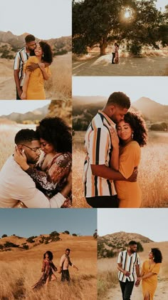 a collage of people standing in a field