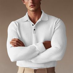 Season:Fall,Spring; Fabric:Knit,Rib Fabrics; Sleeve Length:Long Sleeve; Gender:Men's; Style:Basic,Formal,Muscle,Warm; Tops Type:Polo Shirts,Golf Polos Shirts; Occasion:Formal,Active,Club,Work,Casual,Holiday; Pattern:Solid Color; Design:Buttons; Neckline:Ribbed Polo Collar; Listing Date:09/20/2024; Bust:null; Length:null; Knit Style:Ribbed Button-up Cotton Polo Sweater With Buttons, Cotton Button-up Polo Sweater With Buttons, Cotton Button-up Polo Sweater, Fitted White Ribbed Polo Sweater, White Fitted Ribbed Polo Sweater, Button-up Knit Polo Sweater With Ribbed Collar, Ribbed Button-up Winter Top, Ribbed Button-up Top For Winter, Winter Ribbed Button-up Top