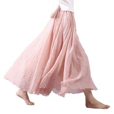 Vintage Cotton Linen Maxi Skirt Price: 64.00 & FREE Shipping #dreamcatcherjewelry #nativeamericanwoman#boholuxe #gypsystyle #spiritualawakening #meditations Comfortable Winter Outfits, Vintage Dresses Casual, Stylish Midi Dress, Pink Maxi Skirt, Style Dance, Long Maxi Skirt