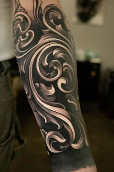 Filigree Leg Tattoo, Fillet Tattoo Ideas, Filigree Elbow Tattoo, Black And White Filler Tattoo, Dark Filigree Tattoo, Filagree Design Tattoo Outline, Filigree Design Tattoo, Fillagry Designs Tattoo, Tattoo Sleeve Background Filler