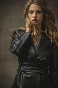 Crafted with the finest lambskin leather, this black jacket is the epitome of style and sophistication. Its belted waist adds a sleek and modern touch, while the long sleeves keep you warm and stylish. Make a statement with this must-have addition to your wardrobe. The Jacket are made of 100% real Genuine Lambskin Leather Hand Wash Only Wrap Blazer, Ladies Coat Design, Designer Coats, Winter Knit Hats, Belted Blazer, Wrap Jacket, Long Sleeve Jacket, Stylish Jackets, Coat Design