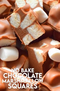 no bake chocolate marshmallow squares with text overlay that reads, no bake chocolate marshmallow squares