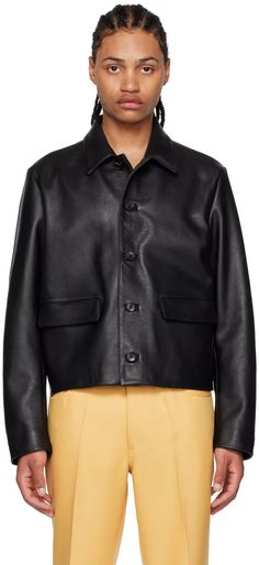 Black Mad Dog Leather Jacket by Second/Layer on Sale Autumn Winter 2024, Mad Dog, Leather Jacket Black, Spring 2024, Winter 2024, Luxury Streetwear, Flap Pocket, Welt Pocket, Knit Cardigan