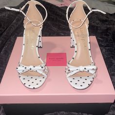 Brand New Polka Dot Kate Spade Heeled Sandals Size 9.5 *No Box* Polka Dot Accessories, Kate Spade White Round Toe Heels, Polka Dot High Heel Evening Shoes, Kate Spade White Heels For Spring, Polka Dot High Heel Evening Heels, Polka Dot High Heel Shoes For Evening, Polka Dot High Heels For Evening, Polka Dot Heels For Formal Occasions, Kate Spade White Open Toe Heels