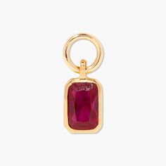 Available in 14k gold plated or rhodium plated 1/8"x1/4" charm 5mm Cubic Zirconia SKU: CHM0021 Fine Jewelry With Rectangular May Birthstone, Yellow Gold 14k Gold Filled May Birthstone Jewelry, 14k Gold Filled Yellow Gold Jewelry For May Birthstone, Yellow Gold Dangle Birthstone Jewelry, Yellow Gold Ruby Jewelry With Gemstone, Modern Ruby Jewelry As A Gift, Elegant Birthstone Necklace With Recycled Gold, Modern 14k Gold Jewelry With May Birthstone, Gift Ruby Jewelry With Polished Finish