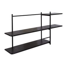 two black shelves with one shelf on each side