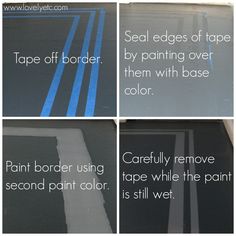 four pictures showing how to paint stripes on the floor in different colors and directions for painting