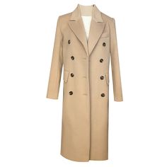 Expertly crafted from a luxurious wool blend, this women's long coat boasts a double-breasted button closure and elegant longline silhouette. Keep warm and stylish in this classic piece that exudes sophistication for any occasion. ●Double-breasted button closure ●Notched lapels ●Front flap pockets ●Lined ●30% wool, 70% polyester ●Machine wash, tumble dry ★★Please advise your Height and Weight and bust, I will make sure you choose the right size. Luxury Beige Double-breasted Wool Coat, Double-breasted Wool Coat With Buttons, Luxury Beige Double-breasted Pea Coat, Double-breasted Wool Coat With Button Closure, Luxury Double-breasted Wool Coat With Buttons, Classic Double-breasted Wool Coat With Double Button, Tailored Double-breasted Wool Coat, Classic Long Pea Coat With Double Button Closure, Luxury Long Pea Coat With Button Closure