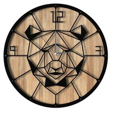 a wooden clock with an image of a bear on it's face and numbers