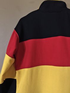 "Awesome oversized 90's sweatshirt. Classic 90's vintage color block design. Sweatshirt is in good clean condition. Does show little to average previous wear. All elastic in good condition. I would classify this as midweight sweatshirt. No rips, tears, or stains. Super soft! Measurements are taken zipped or buttoned up and laid comfortably flat then x2 for total circumference Tag Size Petite Medium Shoulders 44\" Bust 46\" Sleeve 18\" Total length 27\" Top arm circumference 18\" Wrist circumfere Retro Oversized Fall Sweatshirt, Oversized Retro Sweatshirt For Fall, Oversized Retro Winter Sweatshirt, Retro Sweater With Relaxed Fit For Streetwear, 90s Inspired Crew Neck Top For Fall, Retro Relaxed Fit Sweater For Streetwear, Vintage Color Block Tops For Streetwear, Oversized Retro Crew Sweatshirt, Oversized Color Block Sporty Sweatshirt