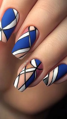 Elevate your homecoming look with bold Geometric Patterns on your nails! This modern design adds a striking and artistic touch to your style. Click the pin and follow us for more creative nail design ideas! #GeometricNails #HomecomingNails #NailArt #ModernNails #ArtisticNails Acrylic Nail Art Ideas, Fur Nails, Light Blue Nail Designs, Fall Nail Polish Colors, Foil Nail Designs, Design Nails Art, Stiletto Nail Designs, Geometric Nails