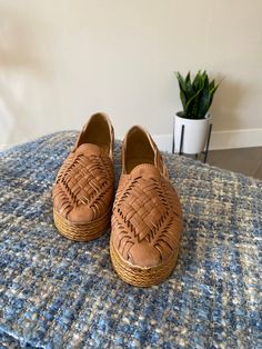 These huaraches were inspired by the classic Huaraches Mexicanos and espadrilles that I grew up with. These huarache shoes are made from 100% quality leather. The espadrille is 1 1/4 inches tall. Espadrille is made of rubber, not fabric. Full sizes only. They do run a little bigger so I would go half a size down if possible. If not, a heel gripper should do the trick. Price includes the $11 shipping fee. Example: I'm a 6.5 but wear a size 6 in these. If you have questions about sizing, please se Brown Flat Leather Espadrilles, Brown Leather Flat Espadrilles, Slip-on Huaraches With Rubber Sole For Vacation, Brown Stitched Sole Slip-ons For Summer, Summer Brown Slip-ons With Stitched Sole, Casual Brown Espadrilles With Leather Footbed, Casual Huarache Sandals With Woven Sole For Beach, Brown Slip-on Espadrilles With Woven Sole, Casual Huarache Sandals With Woven Sole For Vacation