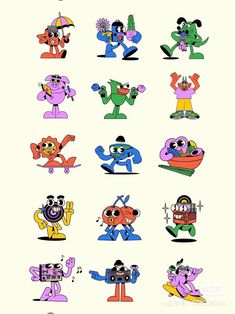 an image of cartoon characters with different colors and sizes on them, including one in the middle