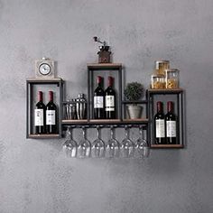 Wine Rack Shelf, Wine Rack Design, Wine Glass Storage, Metal Wine Rack, Bar Shelf