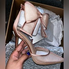 New In Box Rose Gold, Point Toe Heels With Bow No Offers Point Toe Heels, Blush Heels, Rose Gold Heels, Bow Women, Shoes Steve Madden, Ankle Strap Sandals Heels, Strappy Stilettos, Steve Madden Heels, Platform Stilettos