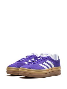 Find ADIDAS Gazelle Bold Sneakers on Editorialist. plum purple calf suede round toe panel detailing textured finish tongue with logo-print signature 3-Stripes logo to the side logo print to the side contrasting heel counter branded insole stacked layer detail at the sole with embossed logo flat rubber sole front lace-up fastening