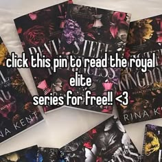 four books with the title click this pin to read the royal elite series for free