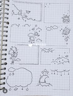 an open notebook with some drawings on it