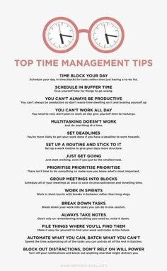 a poster with the words top time management tips