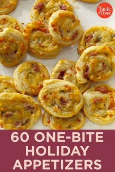 an image of appetizers with text that reads 60 one - bite holiday appetizers