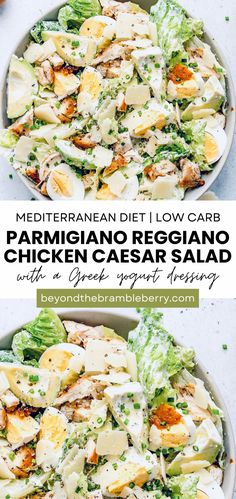 Indulge in a fresh twist on a classic favorite with this Chicken Caesar Salad, featuring tender grilled chicken, crisp romaine, and a sprinkle of Parmigiano for that perfect savory touch. The creamy Greek yogurt dressing adds a delightful tang, making this salad both nutritious and satisfying. Perfect for a light lunch or a refreshing dinner option, this recipe is sure to become a staple in your meal rotation. Cesar Salad With Chicken, Caesar Salad Meal Prep, Heart Healthy Salads, Meditterean Diet Recipes Dinner, Mediterranean Diet Vegetarian, Healthy Dinners For Family, Chopped Caesar Salad, Healthy Meal Prepping, Mediterranean Recipes Healthy