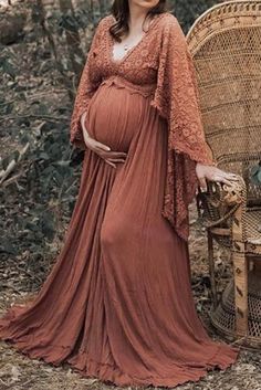 Boho Vintage Lace Maxi Maternity Long Dress Photoshoot Gown Floor-length Lace Maternity Dress, Maternity Lace Maxi Dress With V-neck, Flowy Lace Maternity Dress, Maternity Maxi Dress With Lace Sleeves, Bohemian Lace Maternity Dress, Bohemian V-neck Maternity Dress, Red Floor-length Maternity Dress, Maternity Lace Dress, Vestidos Para Baby Shower