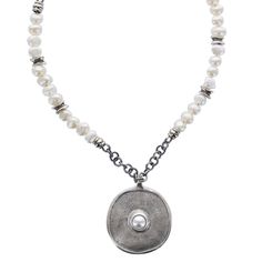 Israeli Disc Pendant Pearl Chain Anava Necklace Disc Pendant, Jewelry Designers, Pearl Chain, Pearl Size, Silver Pearls, Handmade Artisan, Artisan Jewelry, Silver Necklaces, My Favorites