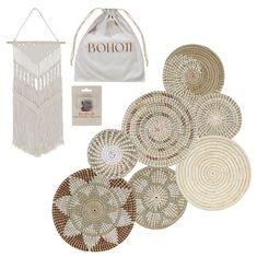 woven baskets with the word boho written on one side and other items in front