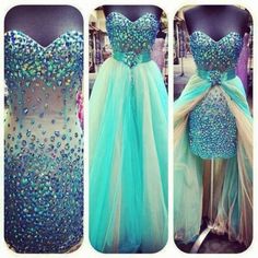 Sexy Colored Crystal Rhinestones Removable Skirt Sheath Long Heavy Beadings Green Champagne Long Prom Dresses Turquoise Homecoming Dresses, Removable Skirt, Green Champagne, Prom Dress 2014, Tulle Homecoming Dress, 2014 Dresses, Unique Prom Dresses, Piece Prom Dress, Beauty Dress