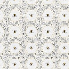 a pattern with bees and flowers on it