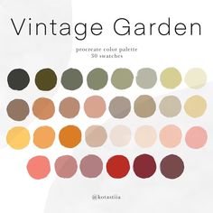 an image of a poster with different color palettes for the word vintage garden on it