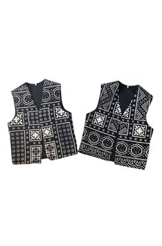 (DELIVERY AFTER CHRISTMAS) Exclusive to Sindh, this ajrak cloth with black blue base and symmetrical patterns has a historic and cultural significance that dates back to Indus Valley Civilization (2500 BC -1500 BC). This waistcoat is made on a premium quality Cotton fabric in a non-traditional and very popular black colour. The waistcoat is lined with black fabric. SIZE: Large (24) Chest : 42 in (106 cm) Waist : 42 in (106 cm) Length: 25 in (63 cm) * Please visit our etsy shop to see more designs of cushion covers *  FOLLOW US FOR STYLE & DESIGN INSPIRATIONS INSTAGRAM HANDLE: markhorhandicraftsuk FB PAGE: Markhor Handicrafts TIKTOK: markhorhandicraftsuk WEBSITE: markhorhandicrafts.co.uk Traditional Black Cotton Nehru Jacket, Black Printed Cotton Outerwear, Traditional Black Vest For Festival, Traditional Fitted Black Vest, Traditional Black Cotton Outerwear, Folk Style Black Outerwear For Festivals, Black Folk Style Outerwear For Festivals, Black Folk Outerwear For Festivals, Black Folk Style Festival Vest