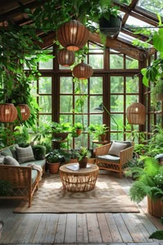 a room filled with lots of plants and furniture