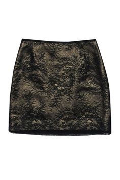 Current Boutique-Elie Tahari - Gold & Black Lace Skirt Sz 4 Chic Lace Skirt For Night Out, Chic Lace Party Skirt, Elegant Lace Evening Skirt, Chic Lace Evening Skirt, Glamorous Gold Mini Skirt For Night Out, Elegant Fitted Lace Mini Skirt, Elegant Lace Mini Skirt With Lining, Lace Lined Skirt For Night Out, Chic Metallic Mini Skirt For Evening