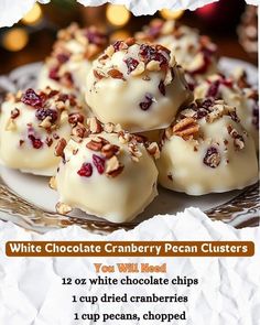 white chocolate cranberry pecan clusters on a plate