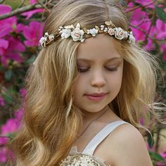 Ivory Flower Crown Flower Girl Headband Girls Floral Crown - Etsy Handcraft Flower, Flower Crown Flower Girl, Bohemian Flower Crown, Floral Hair Wreath, Pink Flower Crown, Flower Girl Headband, Wedding Hair Wreath, Flower Tiara, Flower Crown Headband