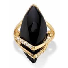 PalmBeach Jewelry exclusive. Revisit the glamour of the Art Deco period. This bold onyx ring offers a sleek and sophisticated geometric brilliance to your hand. The show-stopping onyx center stone is wrapped in two rows of sparkling cubic zirconia accents. Wear it to the office or with that little black dress. 18k gold-plated. Sizes 6-12. 49598 Size: 9.  Gender: female.  Age Group: adult.