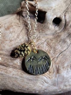 Pine Tree Mountain Adventure hiking nature Necklace. Gold Heart Earring, Nature Necklace, Tree Pendant, Star Bracelet, Polymer Clay Pendant, Green Earrings, Red Garnet, Flower Charm, Nature Jewelry