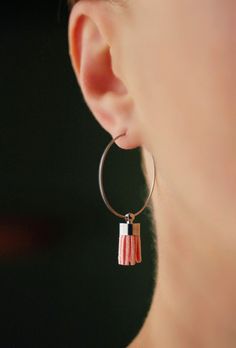 Simple summer pair of earrings was made of salmon color faux leather tassels and stainless steel hoop earrings. Earring hoops are from nickel free and lead free metal. The diameter of hoop earrings is 30 mm. The total length of tassel is about 15 mm. A wonderful jewelry for everyday wear and a great gift! Other earrings of my shop you can see here: https://www.etsy.com/shop/NaTavelli?section_id=13757927 Thanks for visit! Gift Hoop Earrings With Dangling Beads, Small Hoop Earrings In Orange For Gifts, Orange Hoop Beaded Earrings As Gift, Orange Small Hoop Earrings For Gift, Small Hoop Earrings Orange For Gift, Small Hoop Earrings Orange Gift, Orange Small Hoop Earrings With Ear Wire, Bohemian Small Hoop Orange Jewelry, Minimalist Handmade Pink Hoop Earrings