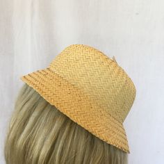 "Vintage Light Weight Helmet Style Straw Hat With Flared Brim. Straw HAT in Flapper Style. Add Your Own Hat Band If Desired. This hat is in good shape for its age. Dimensions: 9 1/2\" X 10\" across hat brim 4 1/4\" deep, 22\" Around Brim For other hats, jewelry and vintage items see: www.VeryVictorianStudio.etsy.com For sewing related items see my other shop: www.SewingRoomStore.etsy.com Thank you for looking!" Solid Color Bucket Straw Hat, Solid Color Bucket Hat One Size Fits Most, Adjustable Lightweight Yellow Hat, Adjustable Red Straw Bucket Hat, Lightweight Adjustable Yellow Hat, Adjustable Red Bucket Straw Hat, Red Adjustable Bucket Straw Hat, Yellow Lightweight Adjustable Hat, Yellow Mini Hats With Short Brim For Summer