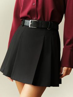 Mini skirt with large pleats on the sides :: LICHI - Online fashion store Elegant Fall Tennis Skirt With Pleats, Pleated Waist Mini Skirt For Work, Fall Workwear Mini Pleated Skirt, Fall Pleated Mini Skirt For Workwear, Fall Workwear Pleated Skort, Fall Pleated Skort For Workwear, Classic Pleated Mini Skirt For Fall, Mini Length Pleated Skirt For Workwear, Formal Mini Pleated Skort