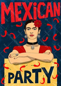 a mexican party poster with an image of a woman