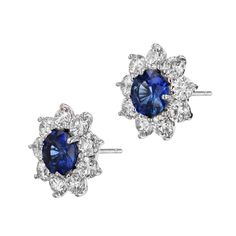 Fall in love with the breathtaking sparkle of these Fine Blue Sapphire and Diamond Stud Earrings, handcrafted in luxurious 18K White gold! Fine Blue Sapphire create a majestic centerpiece, and 18 perfectly cut diamonds circle around them for dazzling brilliance. Handmade from the H&H Collection! Fine Blue Sapphire and Diamond Stud Earrings 18K White gold 3.79ct Fine Blue Sapphire in the center 18pcs 4.20ct G/H VS1 RBC (EX,EX,EX) Diamonds set around the sapphires Handmade H&H Collection SKU: 2110 Luxury Oval Sapphire Diamond Earrings, Luxury Sapphire Diamond Earrings With Brilliant Cut, Luxury Blue Diamond Earrings, Luxury Sapphire Earrings With Brilliant Cut, Sapphire Color Oval Diamond Earrings, Sapphire Oval Earrings Brilliant Cut, Luxury Sapphire Diamond Earrings For Anniversary, Elegant Blue Oval Diamond Earrings, Luxury Blue Diamond Earrings With Brilliant Cut