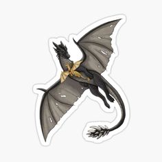 a black dragon flying through the air with wings extended and gold accents on its body