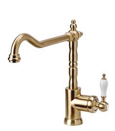 a gold faucet with two handles and nozzles on the handlebar