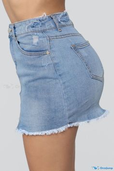 OrcaJump - Womens Blue Solid Patchwork Ripped High Waist Skinny Denim Skirt Summer Denim Skirt, Denim Style Casual, Summer Denim, Fashion Nova Models, Denim Skirts, Skirt Fits, Ripped Denim, Skirts With Pockets, Jean Skirt