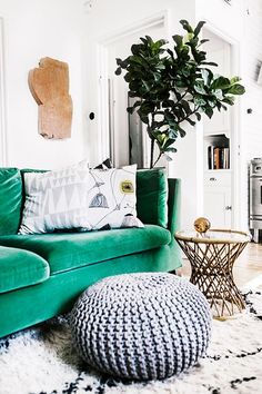 a living room filled with furniture and a potted plant