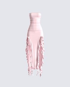 Pure beauty... that's what this dress is 😌 Constructed from jersey, this pink strapless midi is complete with a ruffled edge front slit, and hem that creates an elegant and eye-catching look 💕 Choker sold separately White Corset Dress, Strapless Ruffle Dress, Pink Ruffle, Glam Dresses, Hoco Dresses, Looks Vintage, White Mini Dress, Ruffle Dress, Classy Outfits